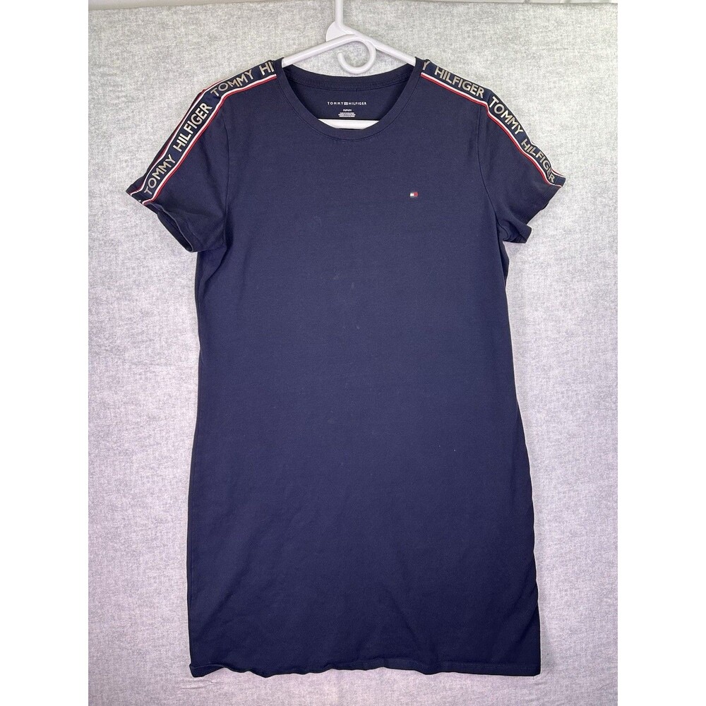 Tommy Hilfiger Shirt Dress Size Medium Shoulder Logo Navy Blue - Flaw